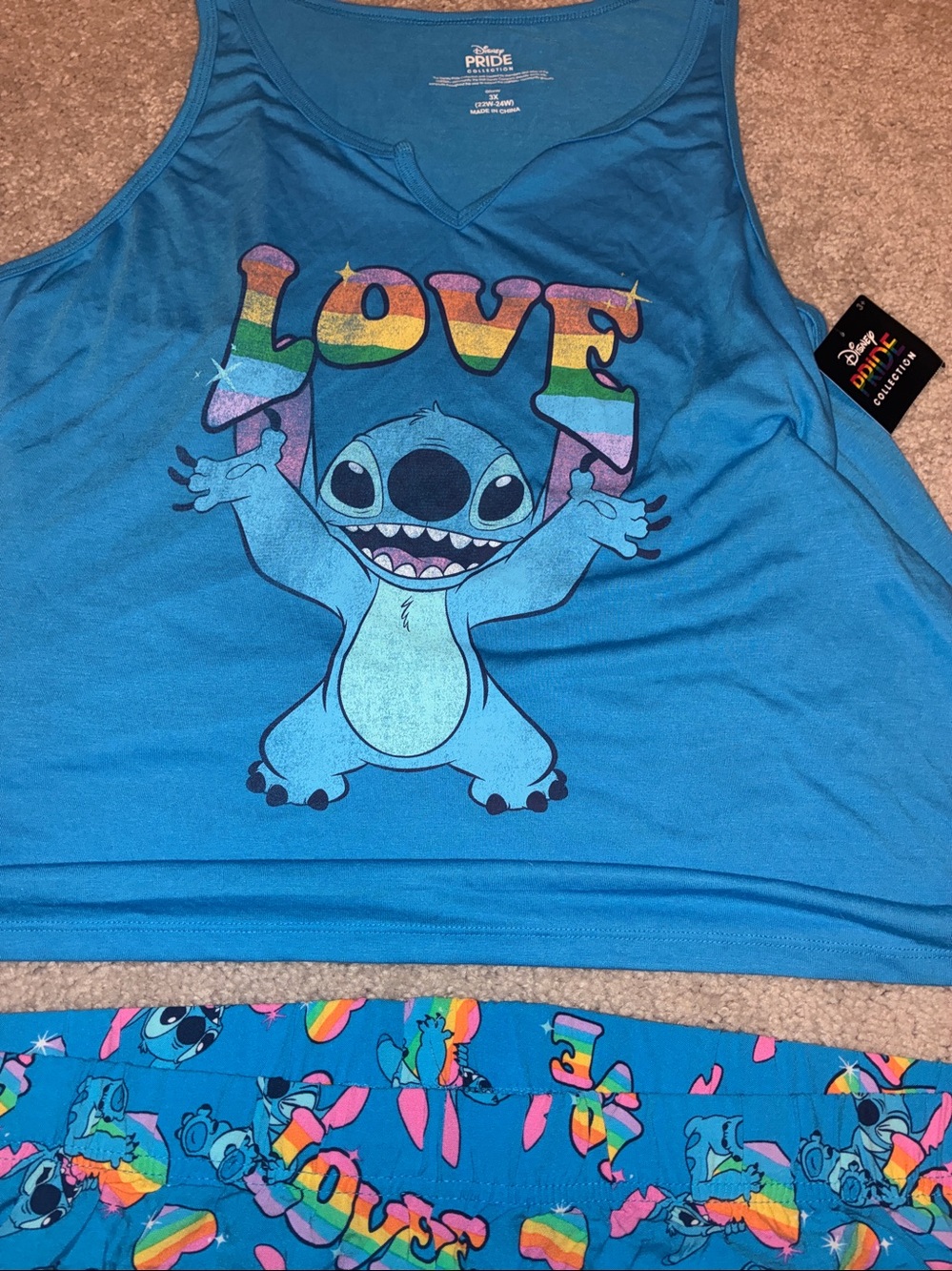 Disney Stitch 'LOVE' Tank & Rainbow Heart Shorts Pajama Set.Pride Collection. 3X - Picture 3 of 7